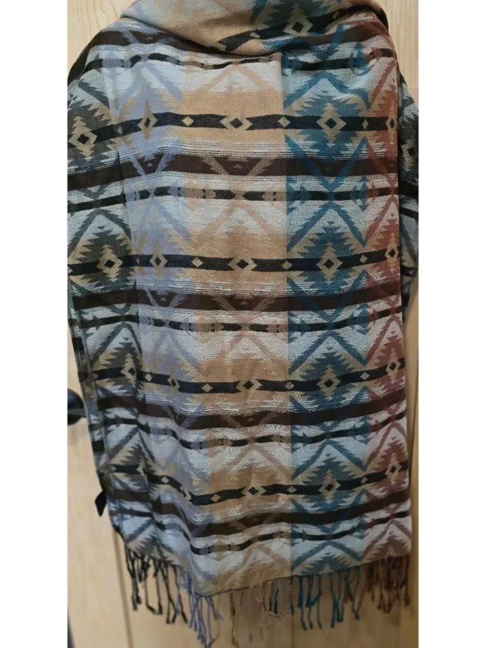 Daytrip Aztec Print Scarf With Fringe Design Multicolor - tribal statement piece